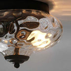 Modern Art Deco Iron Glass Round Ripple 2-Light Semi-Flush Mount Ceiling Light For Living Room