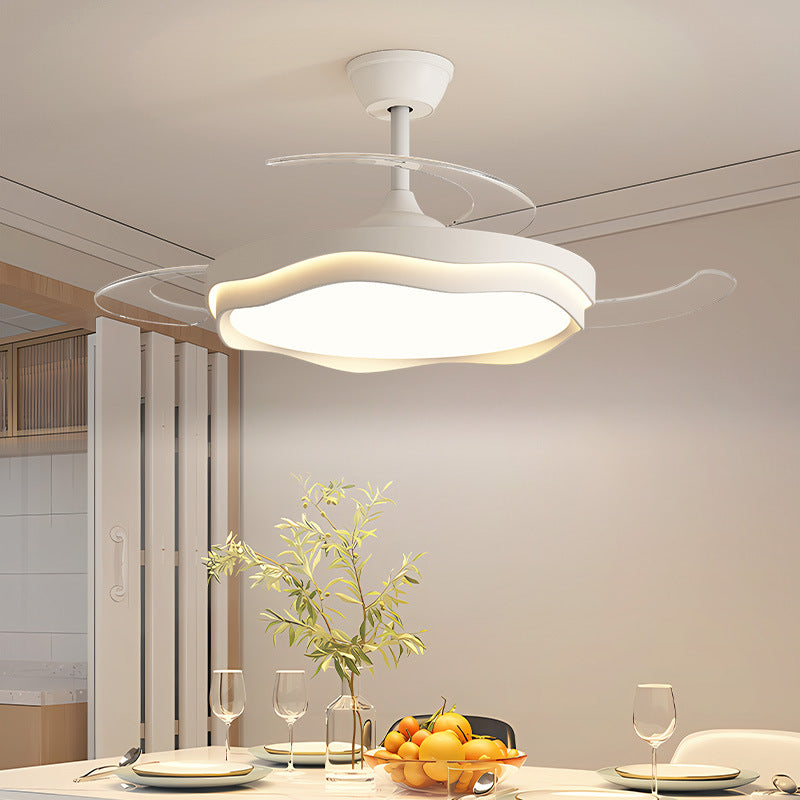 Contemporary Nordic Iron Acrylic Pc Round Wave LED Semi-flush Mount Ceiling Fan Light for Living Room