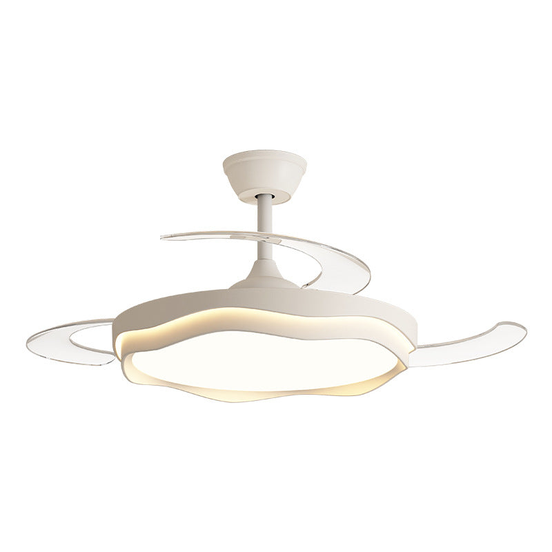 Contemporary Nordic Iron Acrylic Pc Round Wave LED Semi-flush Mount Ceiling Fan Light for Living Room