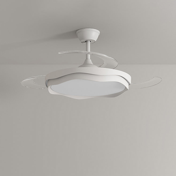Contemporary Nordic Iron Acrylic Pc Round Wave LED Semi-flush Mount Ceiling Fan Light for Living Room