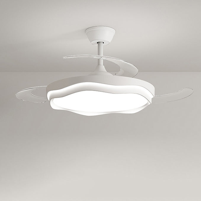Contemporary Nordic Iron Acrylic Pc Round Wave LED Semi-flush Mount Ceiling Fan Light for Living Room
