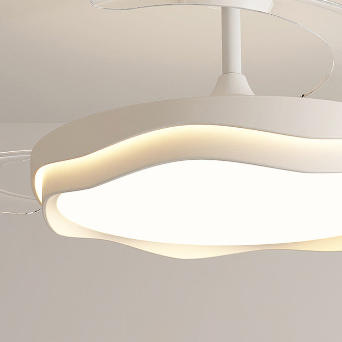 Contemporary Nordic Iron Acrylic Pc Round Wave LED Semi-flush Mount Ceiling Fan Light for Living Room