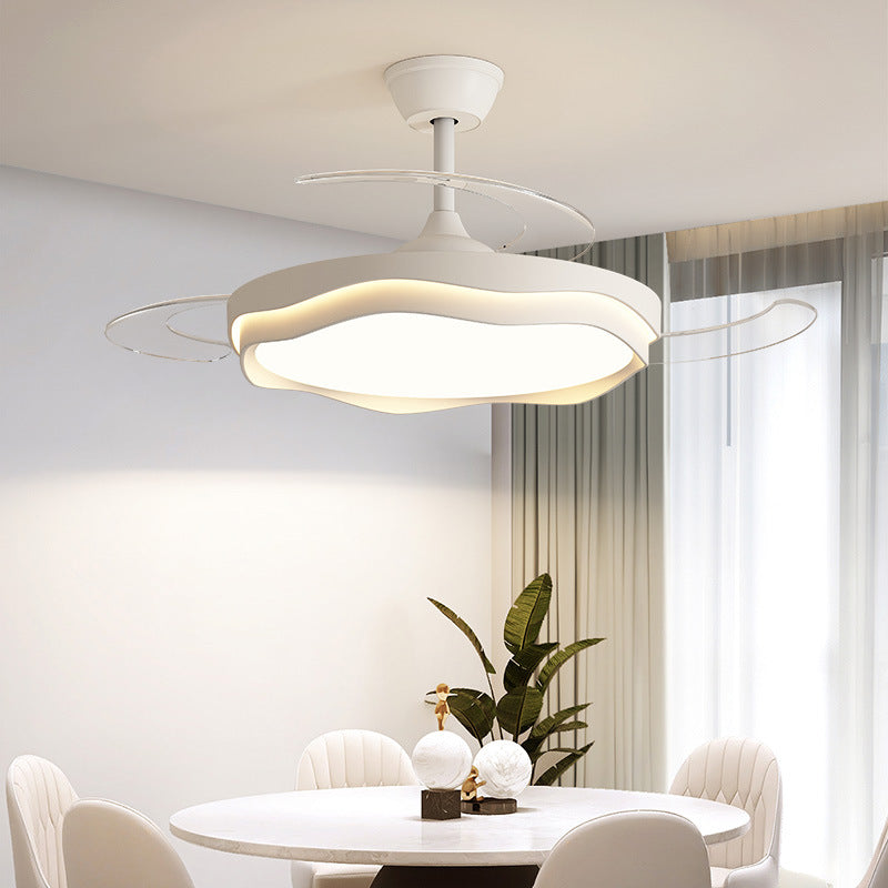 Contemporary Nordic Iron Acrylic Pc Round Wave LED Semi-flush Mount Ceiling Fan Light for Living Room