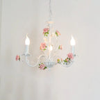Traditional French Iron Ceramic Rose Branch Candlestick 3/6/8 Light Chandeliers for Living Room Lumendat