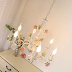 Traditional French Iron Ceramic Rose Branch Candlestick 3/6/8 Light Chandeliers for Living Room Lumendat