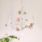 Traditional French Iron Ceramic Rose Branch Candlestick 3/6/8 Light Chandeliers for Living Room Lumendat