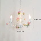 Traditional French Iron Ceramic Rose Branch Candlestick 3/6/8 Light Chandeliers for Living Room Lumendat