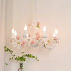 Traditional French Iron Ceramic Rose Branch Candlestick 3/6/8 Light Chandeliers for Living Room modern luxury lighting fixtur