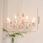 Traditional French Iron Ceramic Rose Branch Candlestick 3/6/8 Light Chandeliers for Living Room Lumendat