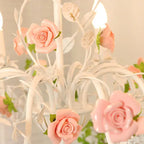 Traditional French Iron Ceramic Rose Branch Candlestick 3/6/8 Light Chandeliers for Living Room Lumendat