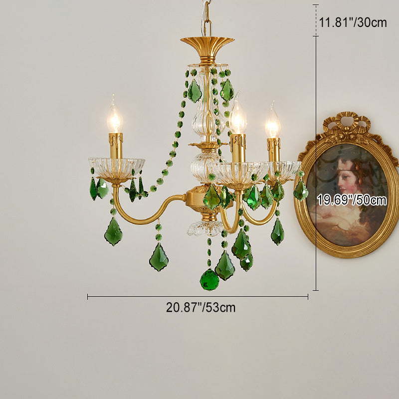 Traditional French Copper Crystal Glass Column Pendants Candlestick 3/6/8 Light Chandeliers for Living Room BulbSquare