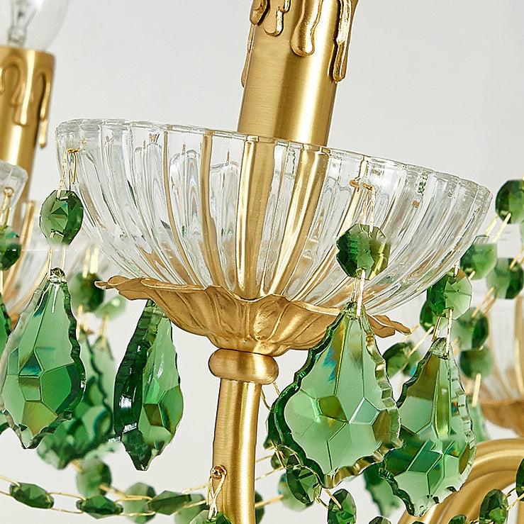 Traditional French Copper Crystal Glass Column Pendants Candlestick 3/6/8 Light Chandeliers for Living Room BulbSquare