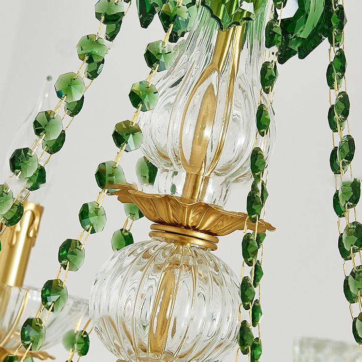 Traditional French Copper Crystal Glass Column Pendants Candlestick 3/6/8 Light Chandeliers for Living Room BulbSquare