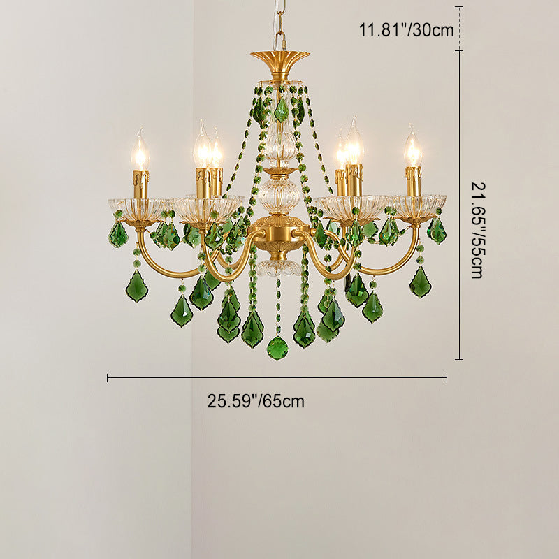 Traditional French Copper Crystal Glass Column Pendants Candlestick 3/6/8 Light Chandeliers for Living Room BulbSquare
