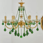 Traditional French Copper Crystal Glass Column Pendants Candlestick 3/6/8 Light Chandeliers for Living Room BulbSquare