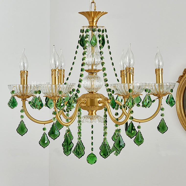Traditional French Copper Crystal Glass Column Pendants Candlestick 3/6/8 Light Chandeliers for Living Room BulbSquare