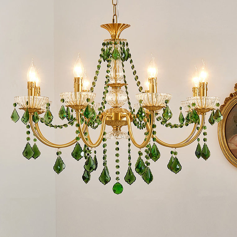 Traditional French Copper Crystal Glass Column Pendants Candlestick 3/6/8 Light Chandeliers for Living Room BulbSquare