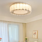 Traditional French Glass Iron Crystal Round Square Feather LED Flush Mount Ceiling Light For Bedroom