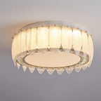 Traditional French Glass Iron Crystal Round Square Feather LED Flush Mount Ceiling Light For Bedroom
