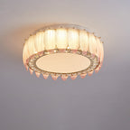 Traditional French Glass Iron Crystal Round Square Feather LED Flush Mount Ceiling Light For Bedroom
