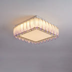 Traditional French Glass Iron Crystal Round Square Feather LED Flush Mount Ceiling Light For Bedroom