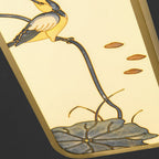 Traditional Chinese Copper Acrylic Painting Leaf Bird Rectangular LED Flush Mount Ceiling Light For Hallway