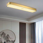 Traditional Chinese Copper Acrylic Painting Leaf Bird Rectangular LED Flush Mount Ceiling Light For Hallway