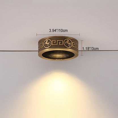 Traditional Chinese Brass Aluminum Round Horse LED Downlight Flush Mount Ceiling Light For Living Room
