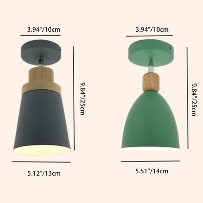 Contemporary Scandinavian Iron Wood Cone Cylinder Adjustable 1-Light Semi-Flush Mount Ceiling Light For Hallway