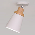 Contemporary Scandinavian Iron Wood Cone Cylinder Adjustable 1-Light Semi-Flush Mount Ceiling Light For Hallway