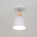 Contemporary Scandinavian Iron Wood Cone Cylinder Adjustable 1-Light Semi-Flush Mount Ceiling Light For Hallway