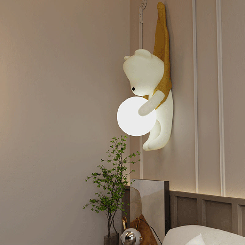 Lumendat Contemporary Creative Kids Hanging Bear Resin PMMA 1-Light Wall Sconce Lamp For Bedroom Lumendat