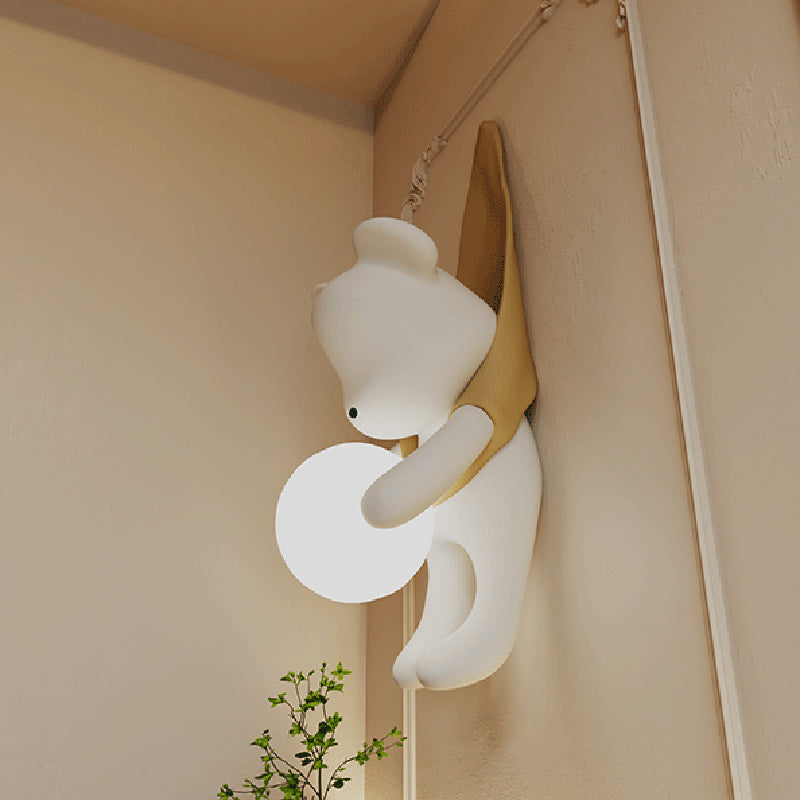 Lumendat Contemporary Creative Kids Hanging Bear Resin PMMA 1-Light Wall Sconce Lamp For Bedroom Lumendat