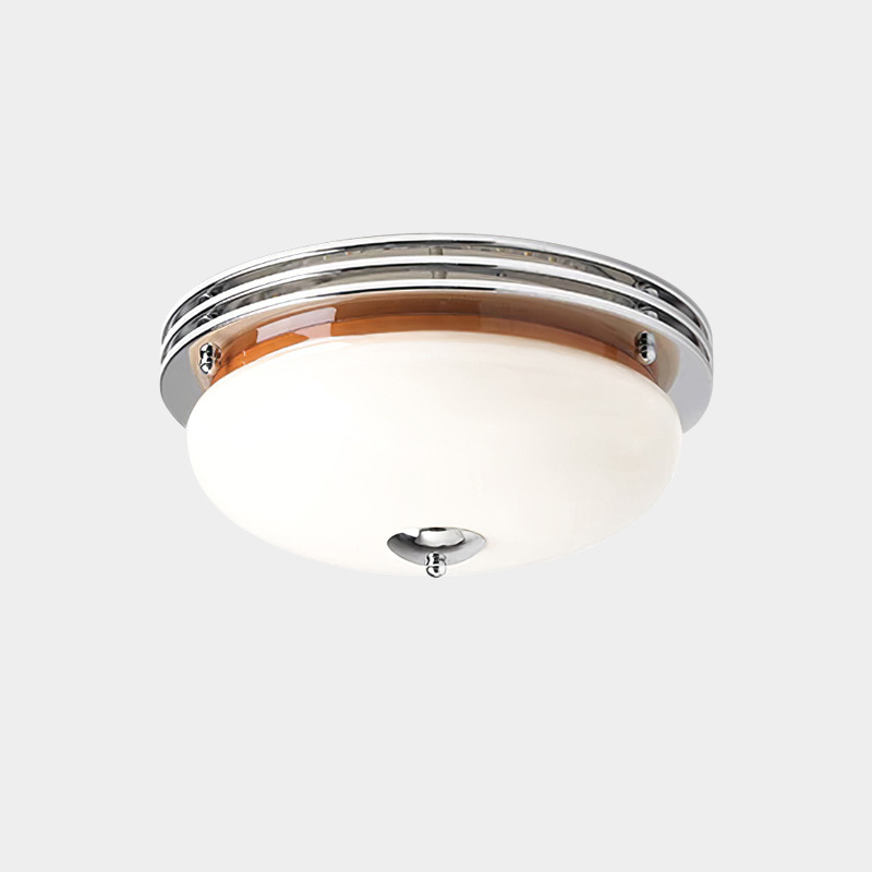 Traditional Vintage Iron Glass Custard Tart Round 3-Light Semi-Flush Mount Ceiling Light For Hallway