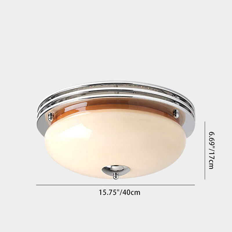 Traditional Vintage Iron Glass Custard Tart Round 3-Light Semi-Flush Mount Ceiling Light For Hallway