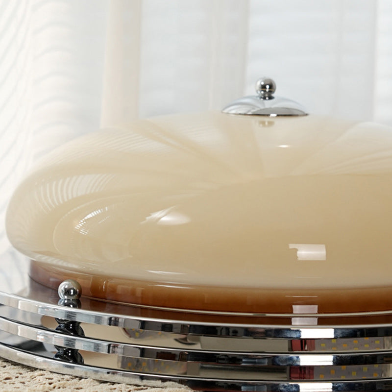 Traditional Vintage Iron Glass Custard Tart Round 3-Light Semi-Flush Mount Ceiling Light For Hallway