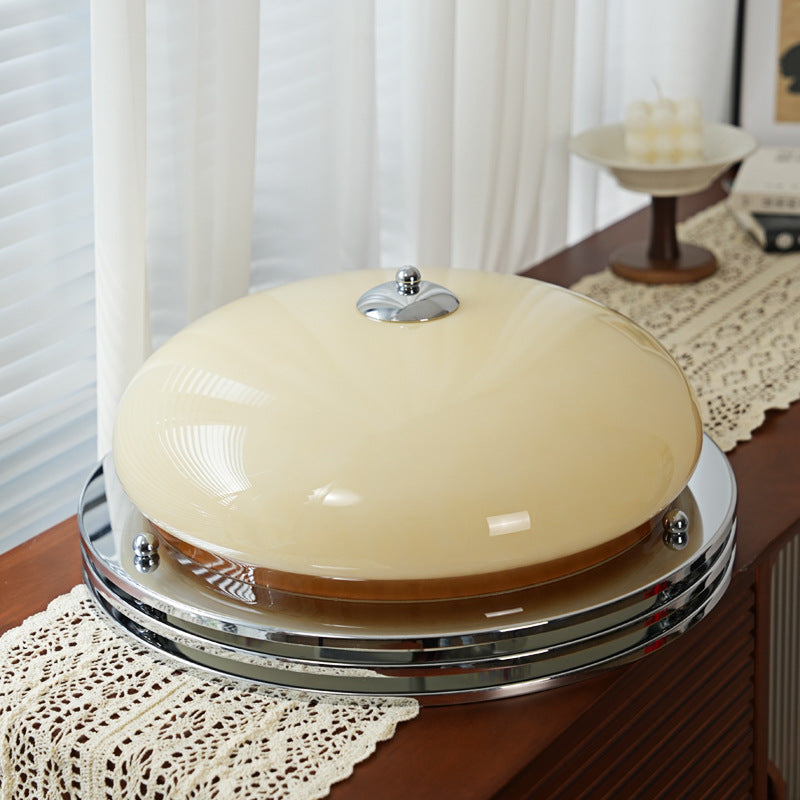 Traditional Vintage Iron Glass Custard Tart Round 3-Light Semi-Flush Mount Ceiling Light For Hallway