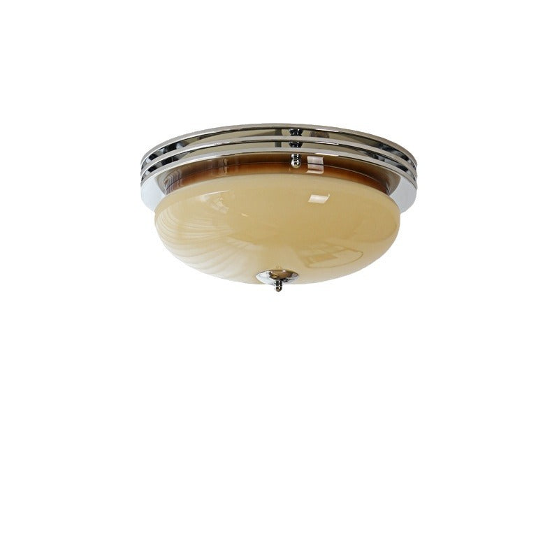 Traditional Vintage Iron Glass Custard Tart Round 3-Light Semi-Flush Mount Ceiling Light For Hallway