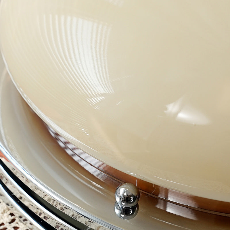 Traditional Vintage Iron Glass Custard Tart Round 3-Light Semi-Flush Mount Ceiling Light For Hallway