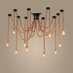 Contemporary Industrial Hemp Rope Iron Spider 10-light Semi-flush Mount Ceiling Light for Dining Room