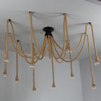 Contemporary Industrial Hemp Rope Iron Spider 10-light Semi-flush Mount Ceiling Light for Dining Room
