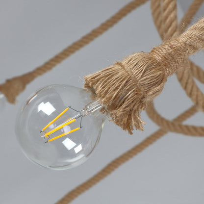 Contemporary Industrial Hemp Rope Iron Spider 10-light Semi-flush Mount Ceiling Light for Dining Room