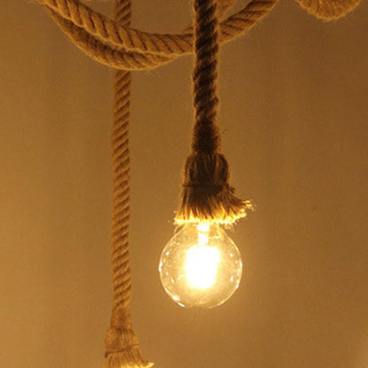 Contemporary Industrial Hemp Rope Iron Spider 10-light Semi-flush Mount Ceiling Light for Dining Room