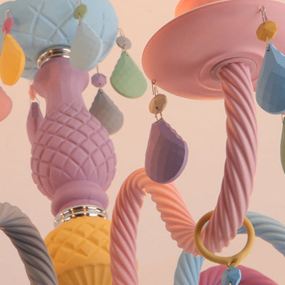 Modern Art Deco Kids Candle Colorful Stainless Steel Glass 5/6/8 Light Chandeliers for Bedroom