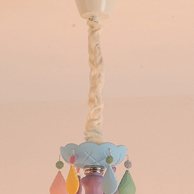 Modern Art Deco Kids Candle Colorful Stainless Steel Glass 5/6/8 Light Chandeliers for Bedroom