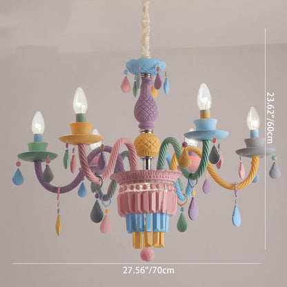 Modern Art Deco Kids Candle Colorful Stainless Steel Glass 5/6/8 Light Chandeliers for Bedroom