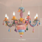 Modern Art Deco Kids Candle Colorful Stainless Steel Glass 5/6/8 Light Chandeliers for Bedroom BulbSquare