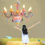 Modern Art Deco Kids Candle Colorful Stainless Steel Glass 5/6/8 Light Chandeliers for Bedroom BulbSquare