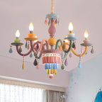 Modern Art Deco Kids Candle Colorful Stainless Steel Glass 5/6/8 Light Chandeliers for Bedroom BulbSquare