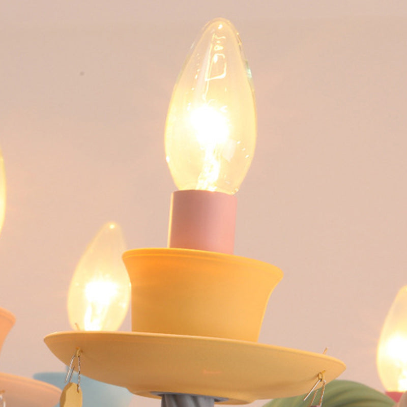 Modern Art Deco Kids Candle Colorful Stainless Steel Glass 5/6/8 Light Chandeliers for Bedroom BulbSquare